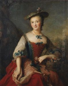 Portrait De Dame Tenant Un Panier De Fleurs