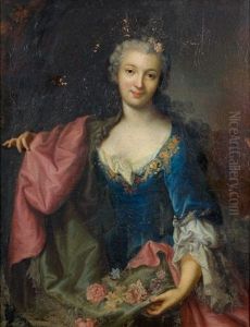Portrait De Jeune Femme Tenant Des Fleurs Dans Sa Draperie