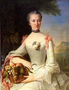 Portrait De Jeune Femme Tenant Un Panier De Raisins