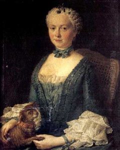 Portrait De Jeune Femme A La Robe Bleue Et Au Petit Chien