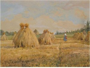 Haystacks In A Field by Albert Nikolaivich Benua