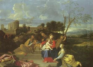 The Holy Family With Saint Mary Magdalen In An Arcadian Landscape by Nicolas Loir