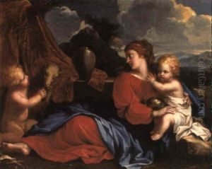 Vierge A L'enfant Avec Saint Jean Baptiste Enfant Dans Un Paysage by Nicolas Loir