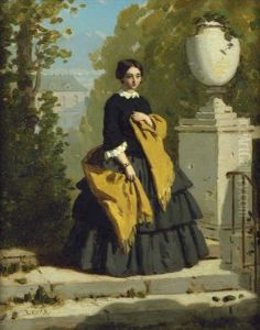 Elegante Junge Dame Im Garten Eines Chateau by Leon Henri Antoine Loire