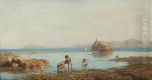 Children Fishing In The Bay Of Palermo, Sicily by Francesco Lojacono