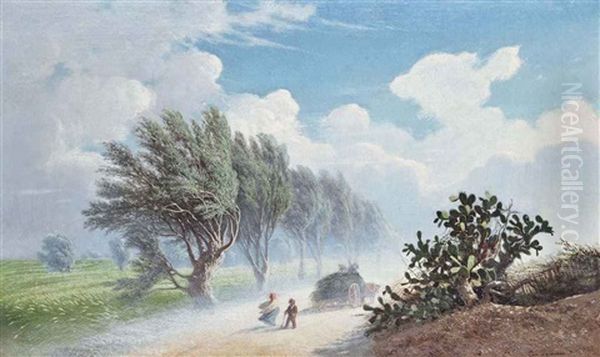 Travellers Caught In The Wind On A Dusty Track - view 1