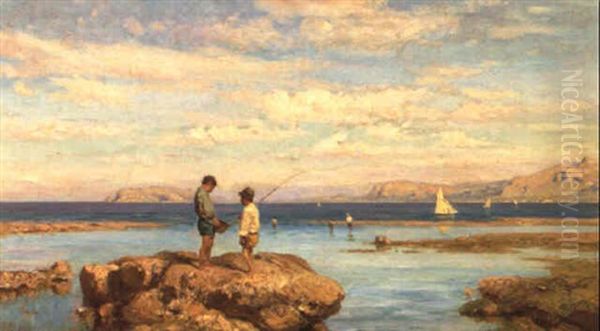 Pesca Sugli Scogli Con Veduta Sullo Sfondo Del Monte Pellegrino - view 1