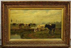 Weidelandschap Met Koeien Aan Een Sloot by Dirk Peter Van Lokhorst