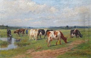 Shepherdess And Her Cows by Dirk Peter Van Lokhorst