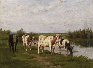 Sommertag In Holland: Weidende Kuhe Am Wasser by Dirk Peter Van Lokhorst