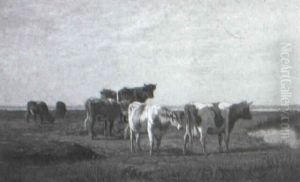 Cows Grazing By A Stream by Dirk Van Lokhorst