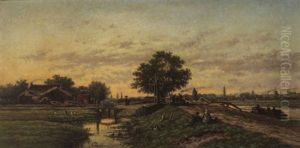 L'arrivee Des Tourbes A La Proche Du Soir Au Bord Du Canal Le Vecht by Johan Nicolaas Van Lokhorst