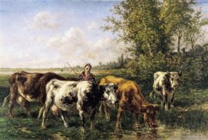 Landschap Met Koeienhoedster by Johan Nicolaas Van Lokhorst