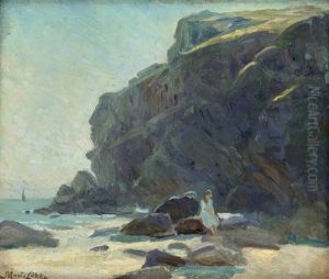 Strandparti Med Sittende Kvinne by Marie Lokke