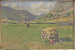 Mountain Landscape With Haystacks