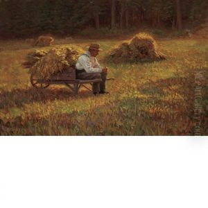 Autumn Landscape With A Fieldhand Resting On A Wheelbarrow