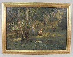 Girls Gathering Flowers by Marie Lokke
