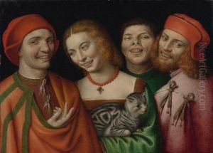 Three Men With A Woman Holding A Cat