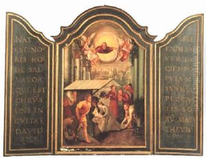 The Adoration Of The Shepherds; Inscribed From The Gospel On The Side Wings