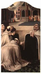 Moines En Extase; A L'arriere Plan, Scenes Avec Serment De Mariage by Lambert Lombard