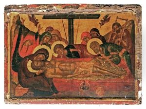 Deploration Sur Le Christ Mort Icone by Emmanuel Lombardos