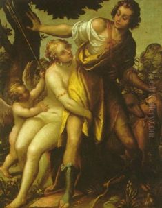 Venus And Adonis by Aurelio Lomi