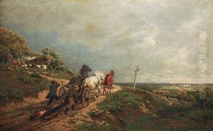 Pferdefuhrwerk In Weiter Landschaft by Wilhelm Lommen