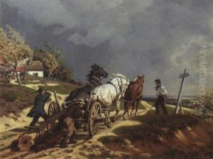 Waldarbeiter Mit Einem Pferdefuhrwerk