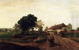 Viehmarkt In Weiter, Heller Dorflandschaft by Wilhelm Lommen