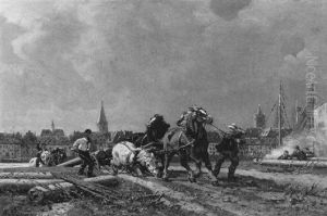 Holztransport An Der Rheinwerft In Dusseldorf by Wilhelm Lommen