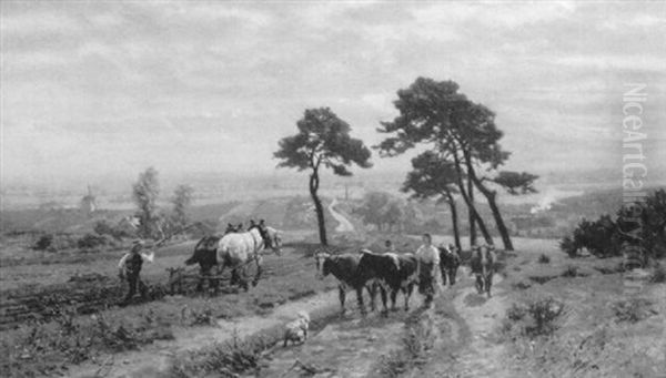 Plowing The Field And Driving Cattle - view 1