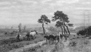 Plowing The Field And Driving Cattle by Wilhelm Lommen