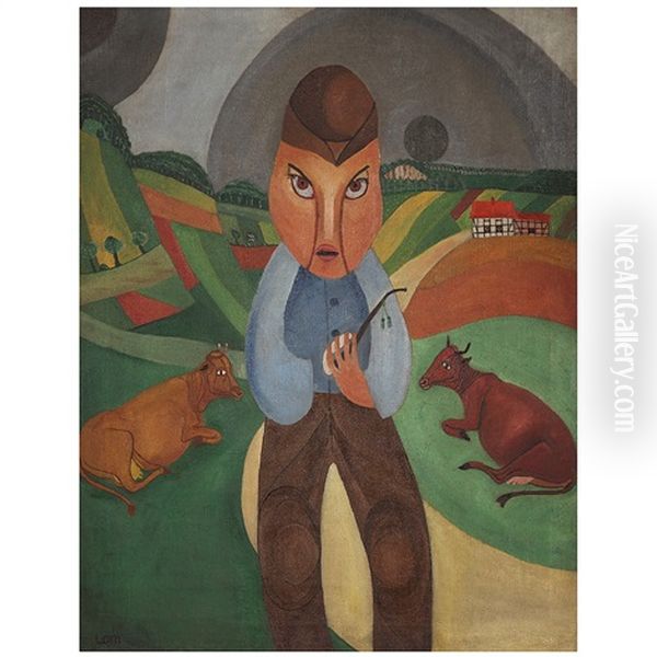 Paysan Avec Des Vaches Sur Le Champ, En 1924 - view 1