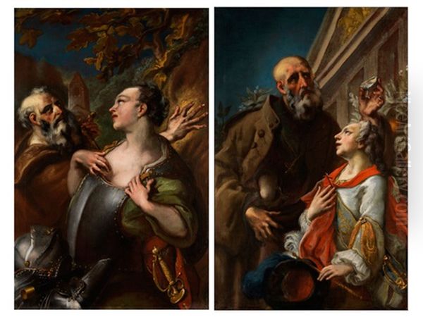 Der Heilige Antonius Tauft Die Heilige Barbara (+ Die Heilige Johanna Von Arco Mit Dem Heiligen Simon Stock Prior Des Karmeliterordens; Pair) - view 1