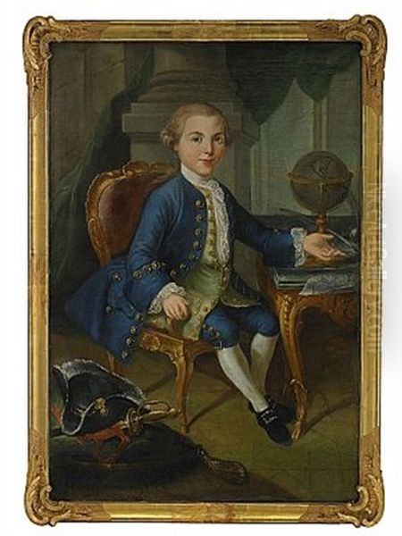 Portratt Av Ung Adelsman Ikladd Bla Rock Och Gron Vast Med Militara Och Vetenskapliga Attribut I Form Av Trikorn, Varja, Jordglob Och Karta - view 1