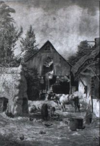 Cour De Ferme Animee by Louis Loncin
