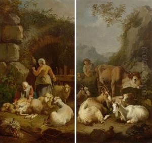 Pair Of Works: Sheep Shearing And Young Herdsman With Goat And Oxen by Francesco Londonio