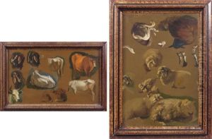Moutons Et Chien De Berger (study)(+ Boeufs Et Boucs (study), Smllr; 2 Works) by Francesco Londonio