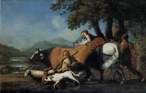 Paesaggio Agreste Con Animali, Pastore E Bimbi Paesaggio Agreste Con Animali, Pastore E Bimbi