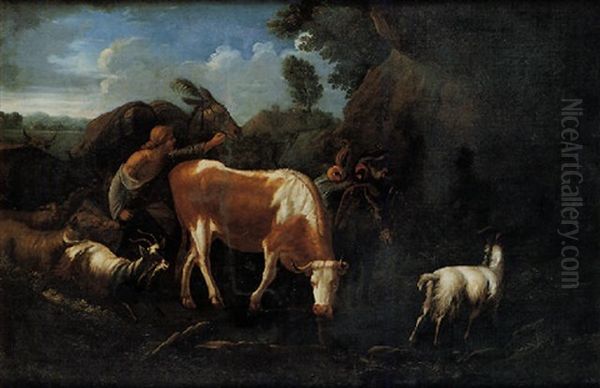 Paesaggio Agreste Con Animali E Figura Femminile - view 1
