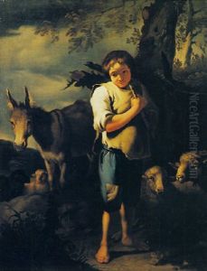 Pastorello Con Asino E Gregge In Un Paesaggio by Francesco Londonio