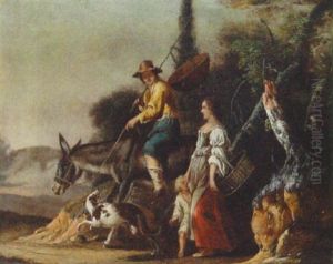 A Peasant Family With A Dog On A Wooded Track A Peasant Family With A Dog On A Wooded Track