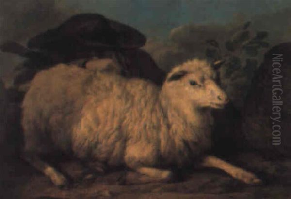A Shepherd Asleep Next To A Sheep In A Landscape - view 1