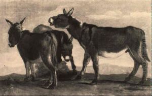 Three Donkeys In A Landscape by Francesco Londonio
