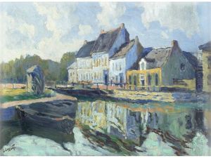 Houses Beside A Canal by Leon Londot