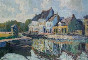 Houses Behind A Canal by Leon Londot