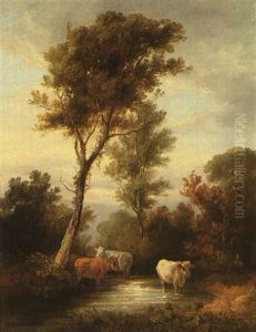 Cattle Watering by Amelia, Lady Farnborough Long