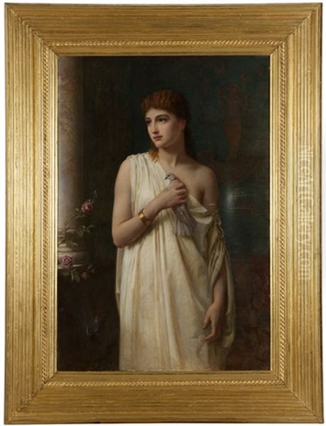 Portrait Of A Woman In Greco-roman Dress In An Interior Holding A Pigeon - view 1