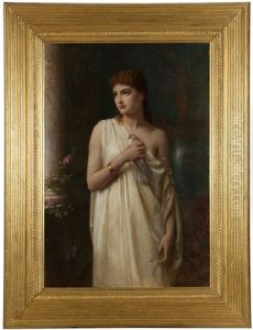 Portrait Of A Woman In Greco-roman Dress In An Interior Holding A Pigeon Portrait Of A Woman In Greco-roman Dress In An Interior Holding A Pigeon