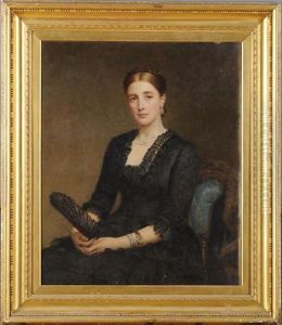 Portrait Of A Lady With Fan by Edwin Longsden Long